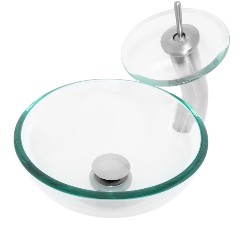 Novatto 12 " Glass Circular Bathroom Sink with Faucet, Brushed Nickel