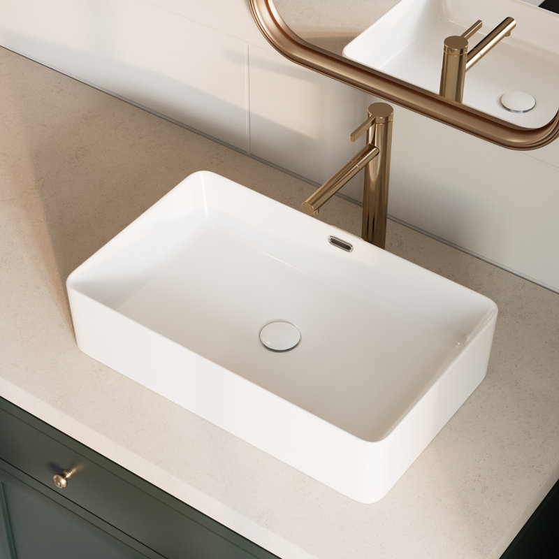 Los Flexi Modern Rectangular Vessel Sink with Overflow – White Ceramic Above Counter Basin for Smaller Bathrooms