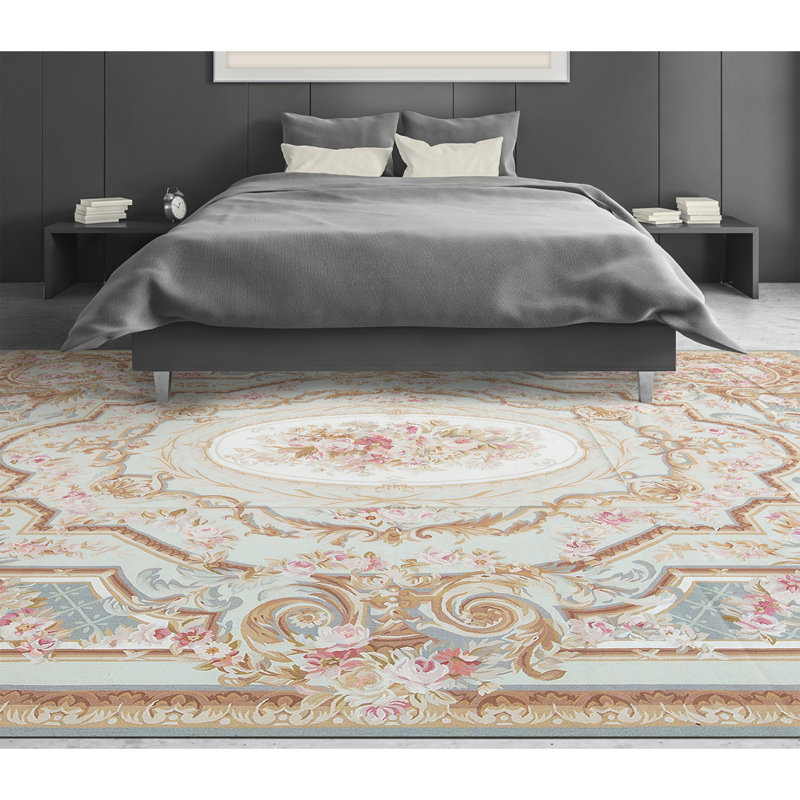 Hand-Knotted High-Quality Green and Beige Area Rug