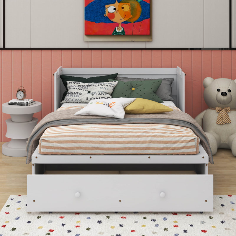 Lit escamotable double avec port USB et tiroir, Blanc