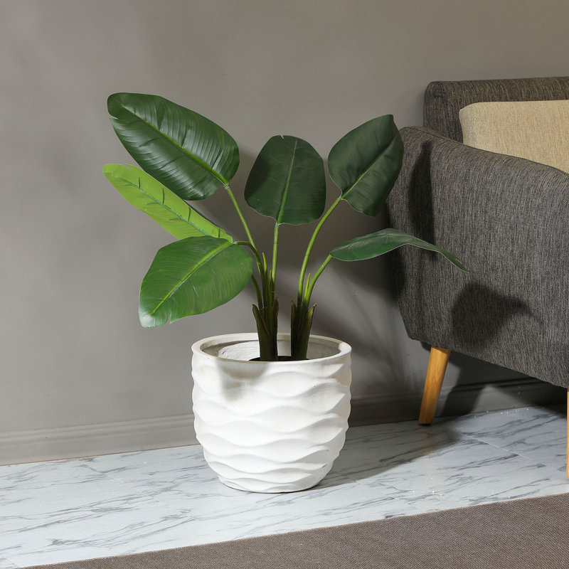 Modern Wave Texture Planter, Indoor Outdoor Flower Pot with Drainage Hole and Removable Plug, 11.6" H x 13.4" W x 13.4" D