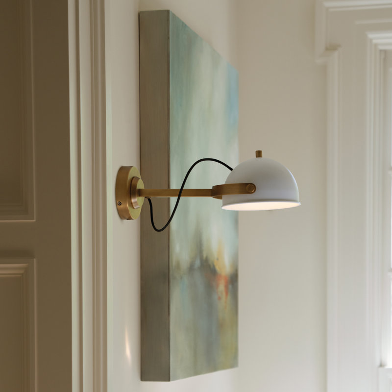 Spence Single Light Adjustable Plug-In Wall Sconce with On/Off Switch, White/Gold
