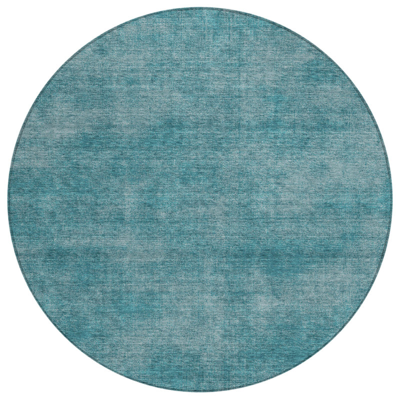 Tapis d'intérieur rond bleu sarcelle lavable 8 pi HomeRoots