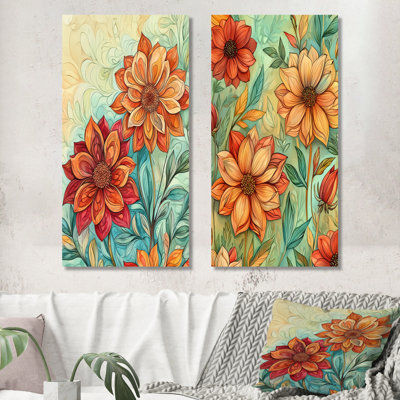 Watercolor Dahlias Garden Boho Collage - Nature, ensemble de 2 décorations murales en métal