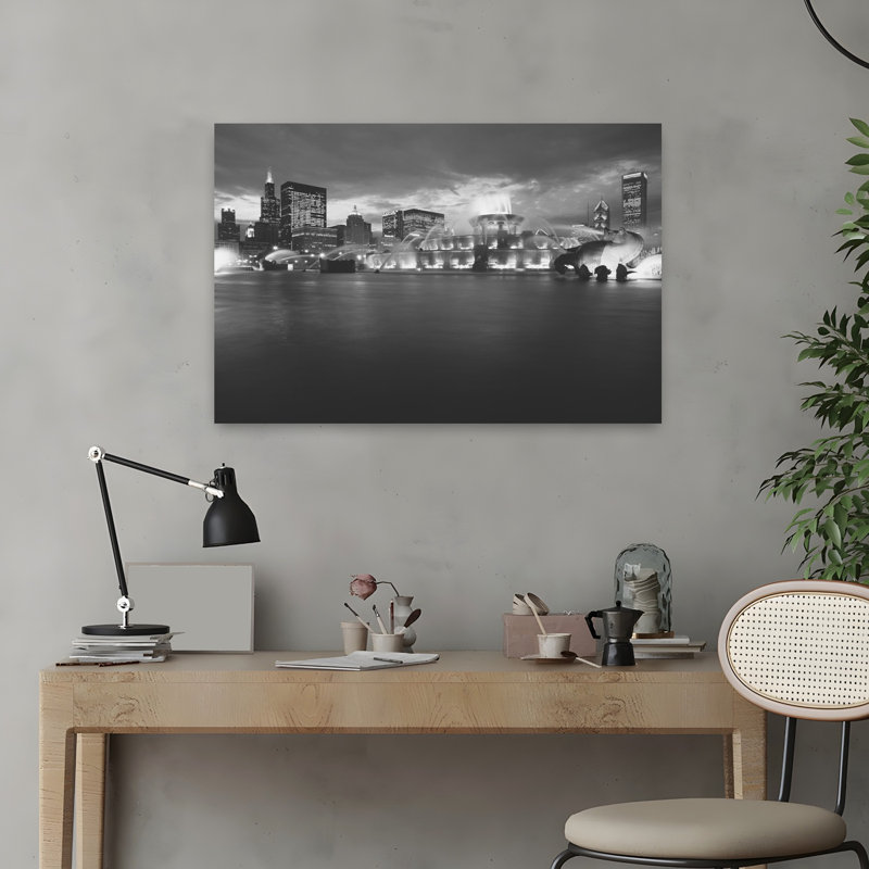 Fountain lit up at dusk Buckingham Fountain Grant Park Chicago Illinois USA 1 Piece Wrapped Canvas Wall Art