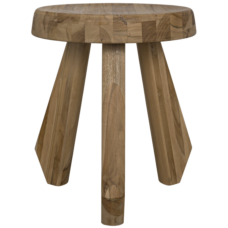 Noir Priam 15" Teak Wood 3-Legged Stool