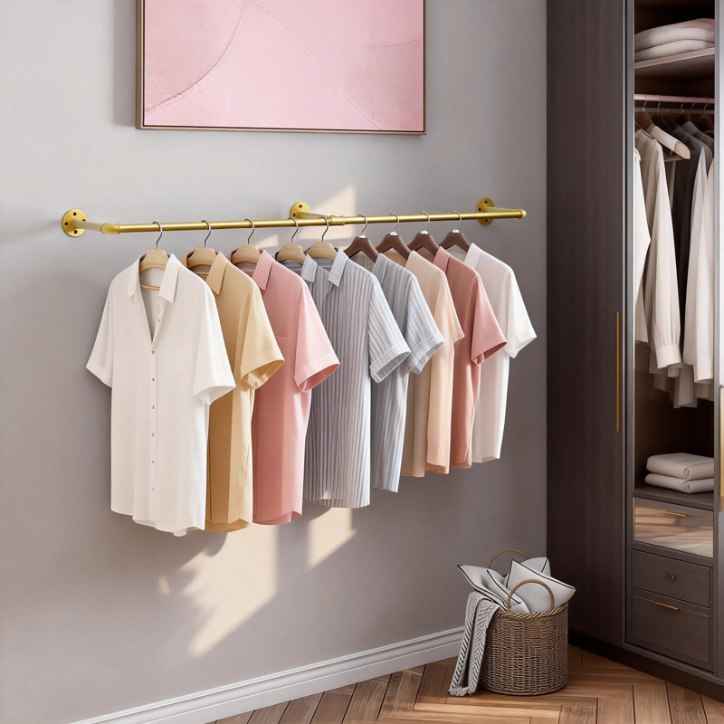 Oehlschlaeger Wall Mounted Clothes Rack, Gold