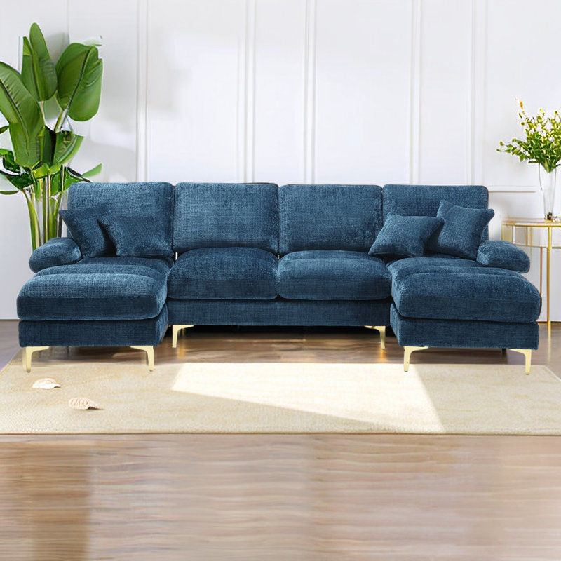 Canapé modulaire 4 pièces Aadrian, Chenille bleu