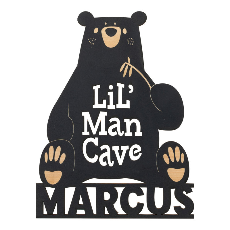 Plaque Lil Man Cave avec nom personnalisé découpé au laser en bois noir | Un souvenir unique | Décoration de chambre à coucher pour garçons | 10 po x 13 po