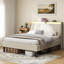 Luxurious Platform Bed Frame With Upholstered Headboard And Wooden Slats Support, Offering Unparalleled Comfort And Style.-49475886