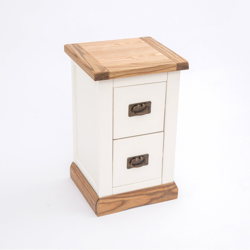 Pittsford 35cm W Plywood / Laminate Board Bedside Table, Brass Handle, White