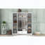 Garde-robe 4 portes avec tiroir, tablettes et rail suspendu, design moderne