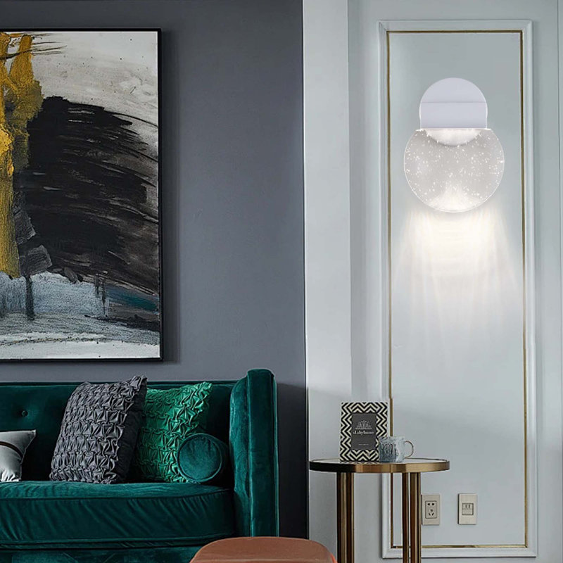 Round Acrylic Wall Sconce LED Bedroom Lamp, White