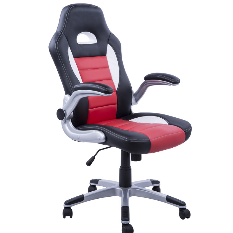 Latitude Run® Adjustable Faux Leather Swiveling PC & Racing Game Chair in Red