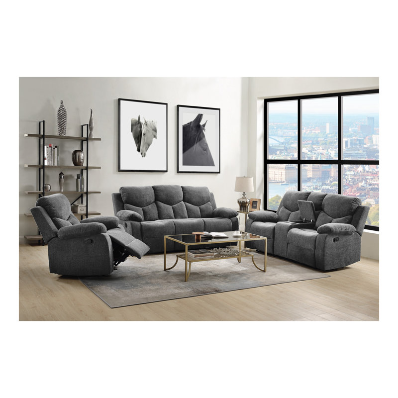 Kalen Grey Chenille Sofa w/ Drop Down Table