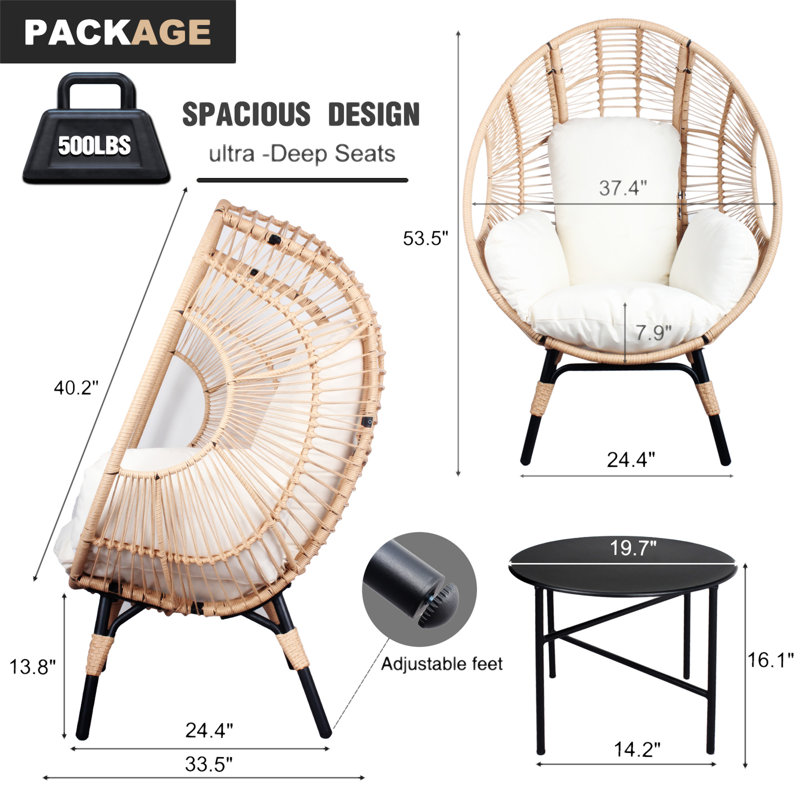 Ensemble de 3 chaises de patio avec table d'appoint