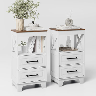 16.5" Wide 2-Drawer Nightstand with Open Shelf