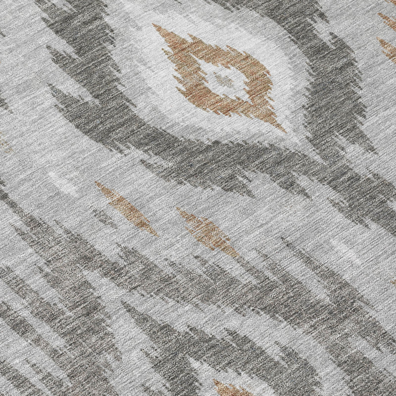 Tapis Chantille ACN3073 Ikat lavable à la machine pour intérieur/extérieur, Grey, 3 pi x 5 pi