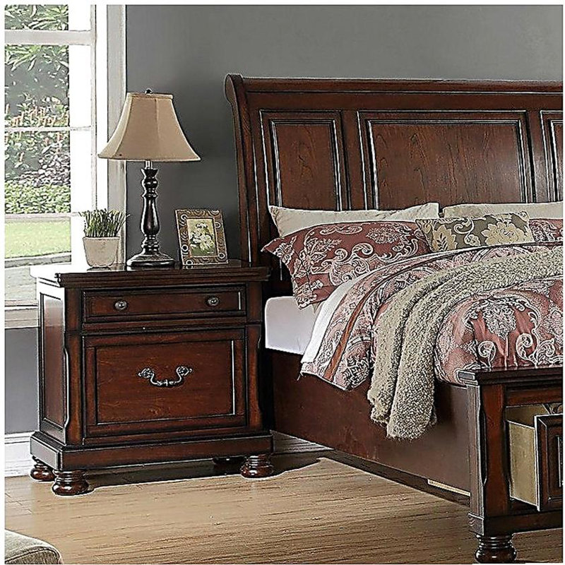 Mobilier de chambre à coucher avec placage traditionnel en cerisier brillant 1 pièce