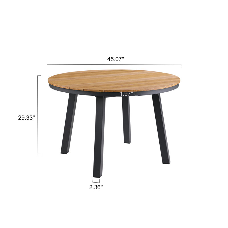 Khurum 45" Teak-Look Round Outdoor Dining Table, Teak-Look HDPE