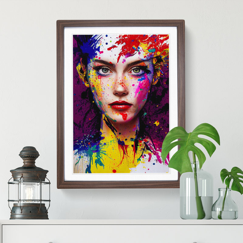Paint Splashed Woman No.1 - Framed Print, 34cm H x 25cm W x 2cm D, Walnut
