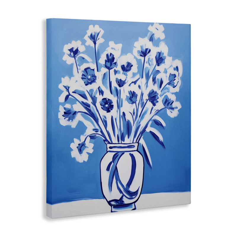 Toile à fleurs contrastantes bleues et blanches, design par lettré et doublé, H 20 po x l 16 po