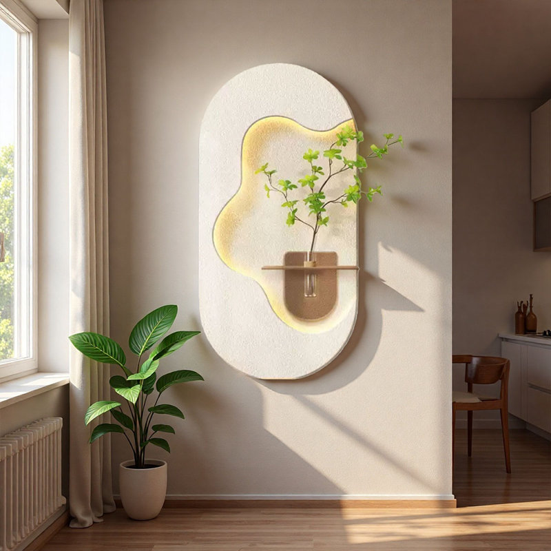 Art mural 3D crème en grès - décoration de hall d'entrée, H 55,12 po x l 27,56 po x P 3,94 po