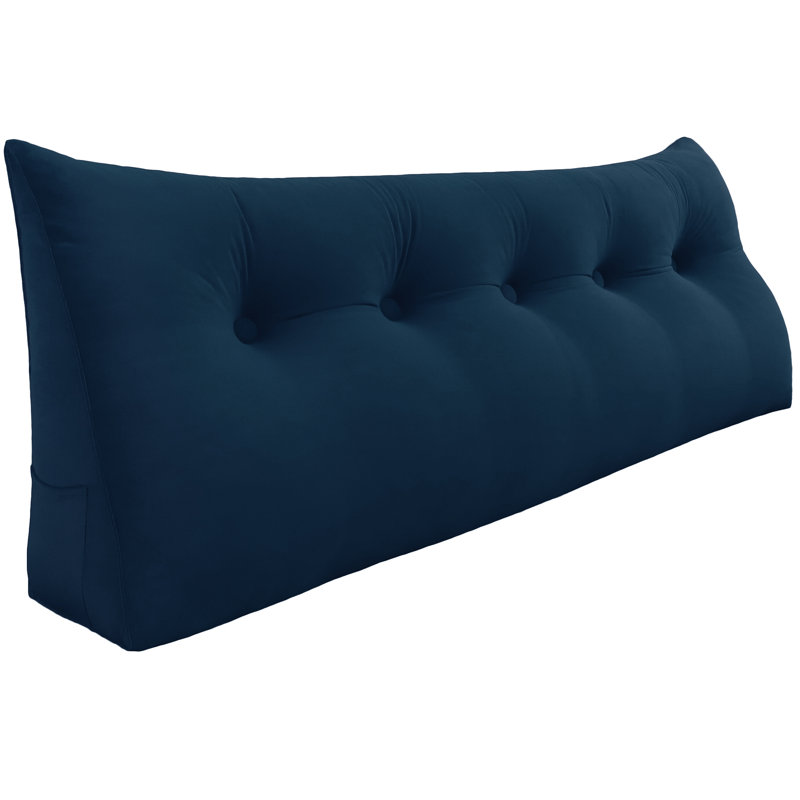 Sit-up Back Comfort Velvet Headboard Wedge Reading Pillow Triangular Backrest Back Support, 20" H x 59" W, Dark Blue