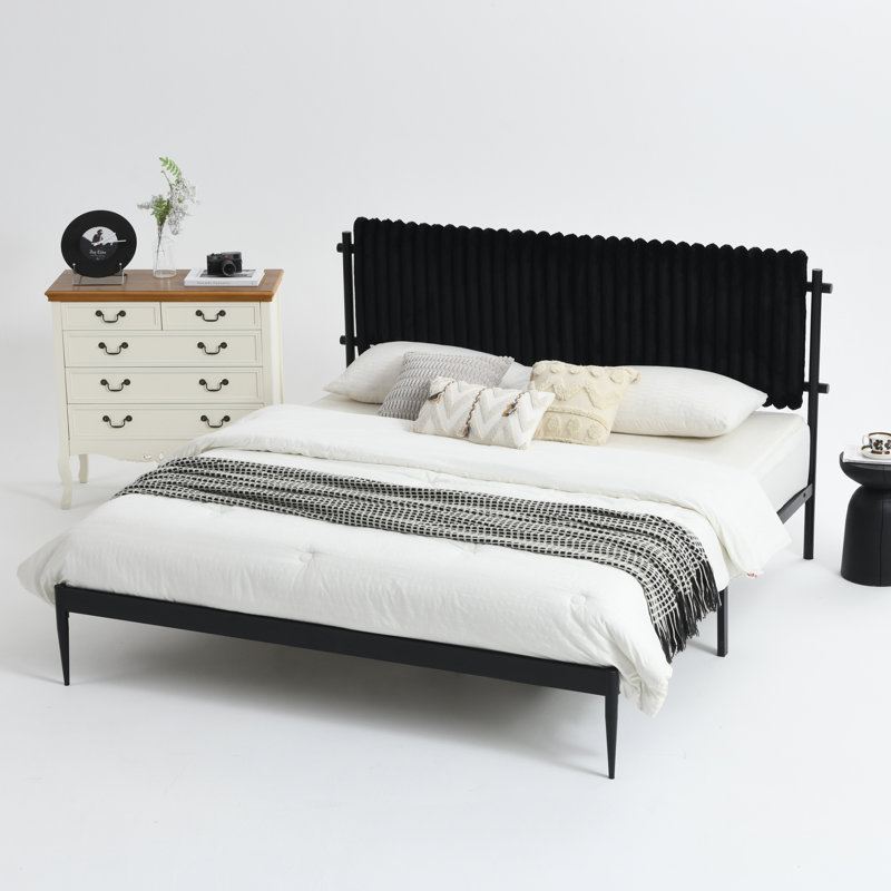 Heavy Duty Metal Platform Bed Frame with Headboard, No Box Spring Needed, Sturdy Steel Slat Support, King, Black