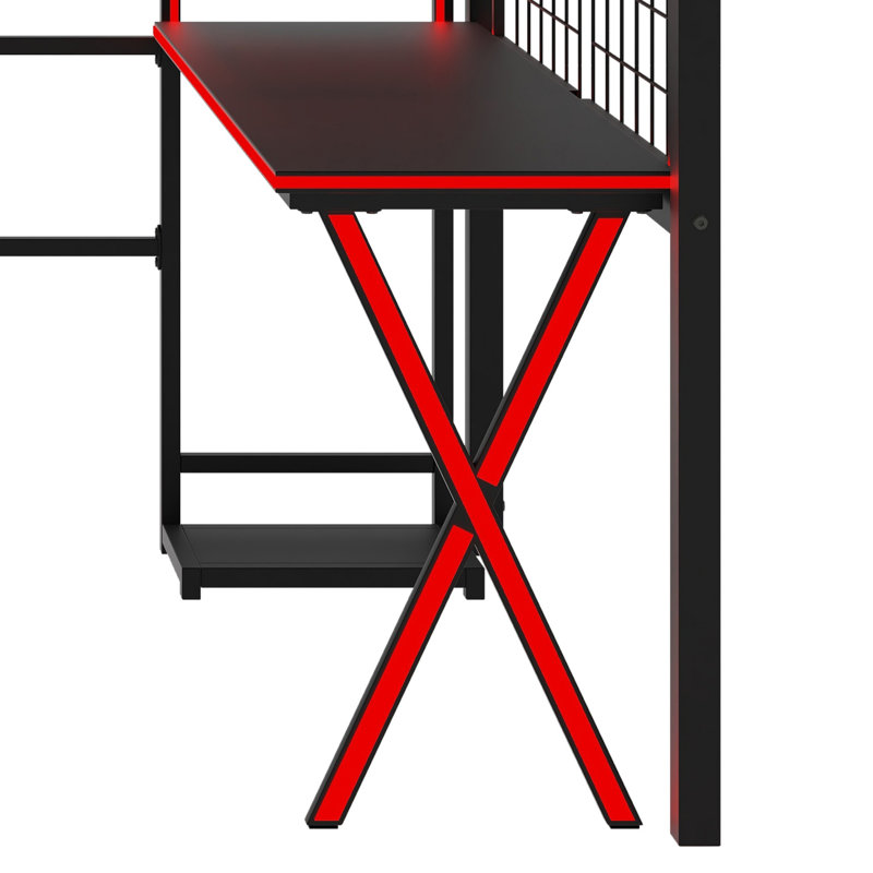 Lit mezzanine moderne avec bureau intégré, garde-robe, escalier de rangement et DEL, Noir