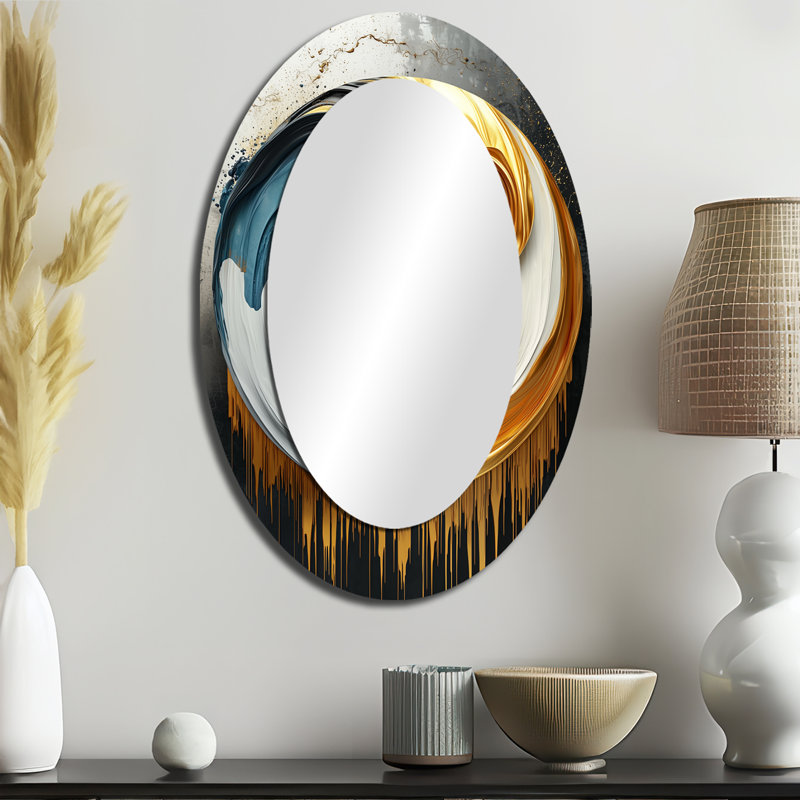 Black And Gold Moon Lines IV - Gold Oval Wall Mirror Decor, 36" x 24"