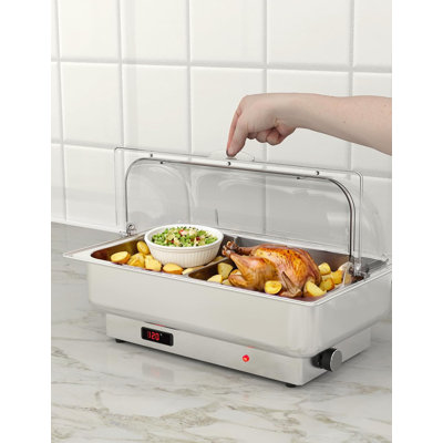 2-Pack 9 QT Electric Chafing Dishes – NSF Stainless Steel Buffet Server with Roll Top Lid – Adjustable Temp Food Warmer for Catering, Weddings, Banquets, 1 x 1/1 Pan+2 X 1/2 Pan