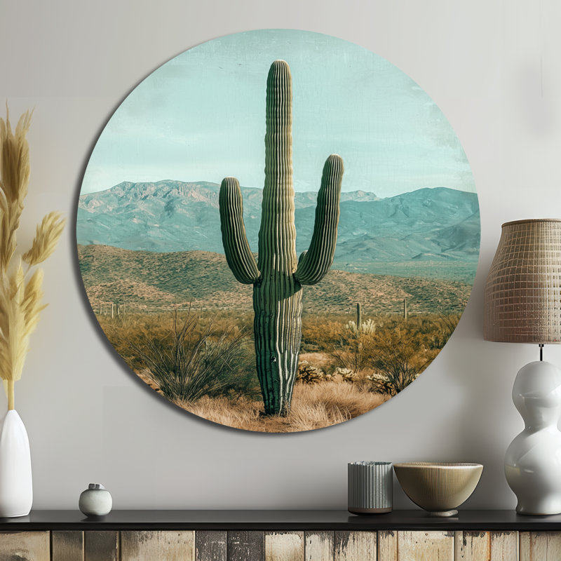 Marris - Cactus rond, impression murale en métal vert traditionnel, H 16 po x l 16 po