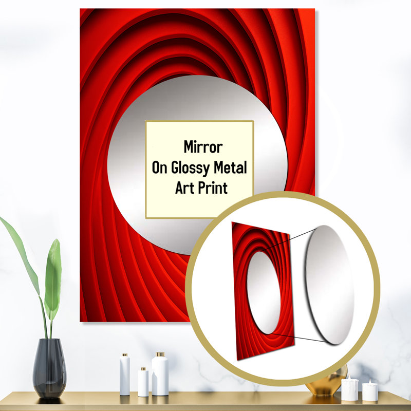 Red Perpetual Pulse Vortex II - Abstract Spirals Mirror Wall Decor MTMIR106162, 40" x 30"