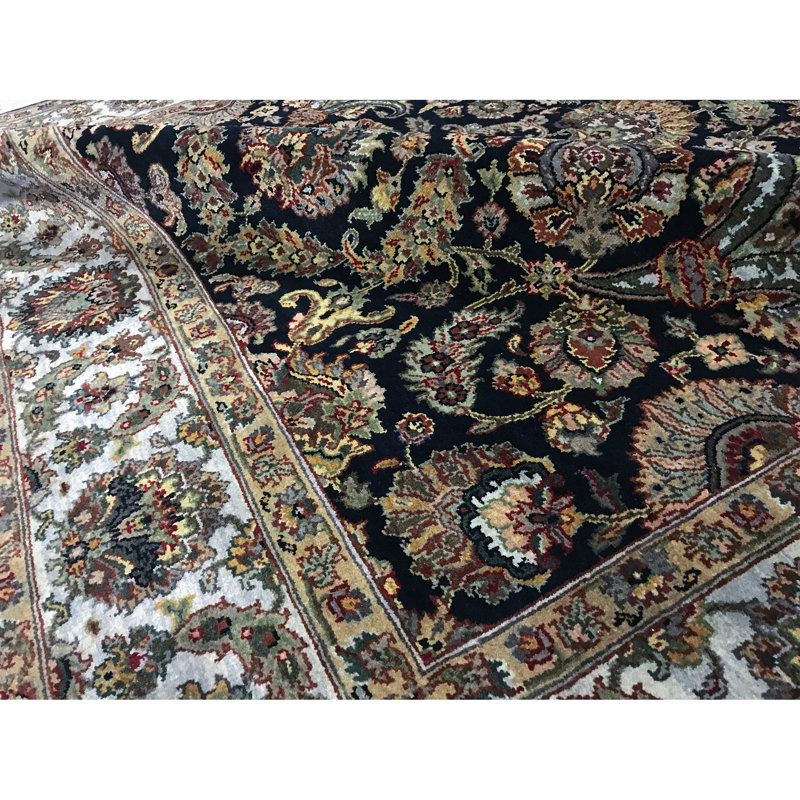 Kingsbury Wool Oriental Area Rug in Black/Teal/Beige