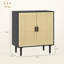 Buffet, armoire buffet avec 2 portes et tablettes en rotin
