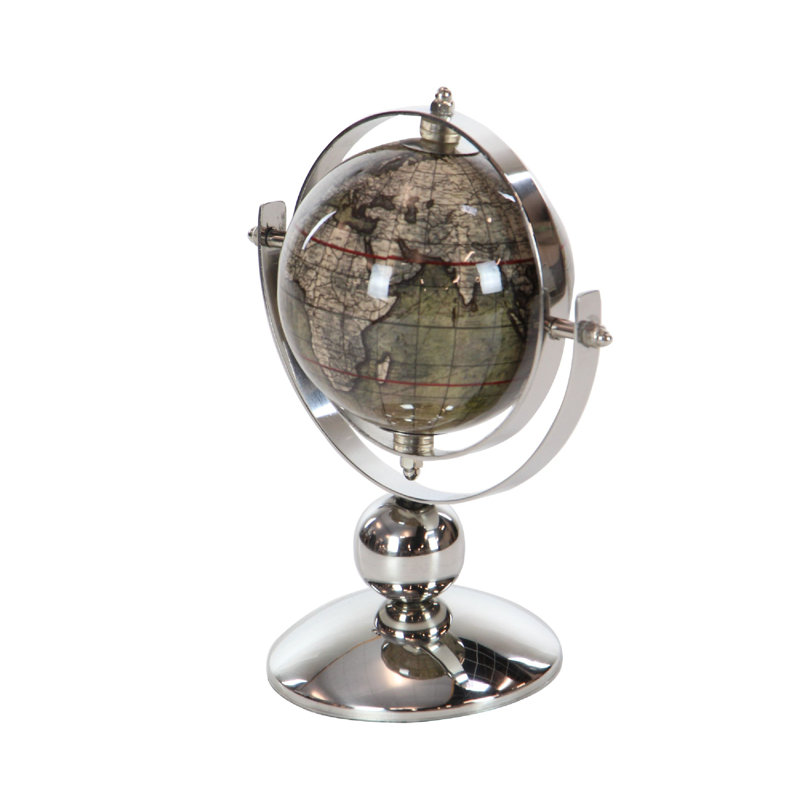 Globe terrestre en acier inoxydable, Brun, H 9 po x l 7,5 po x P 5 po