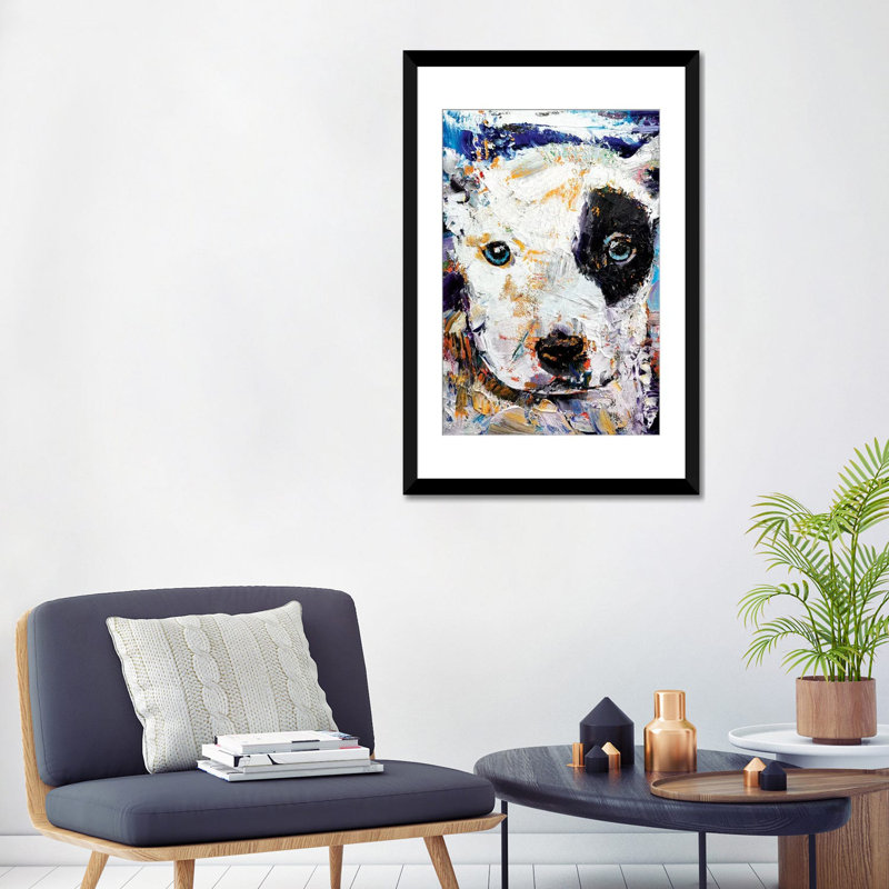 « pit bull chiot », reproduction d’art sur toile, H 32 po x l 24 po x P 1 po, Papier d'art encadré noir, Blanc