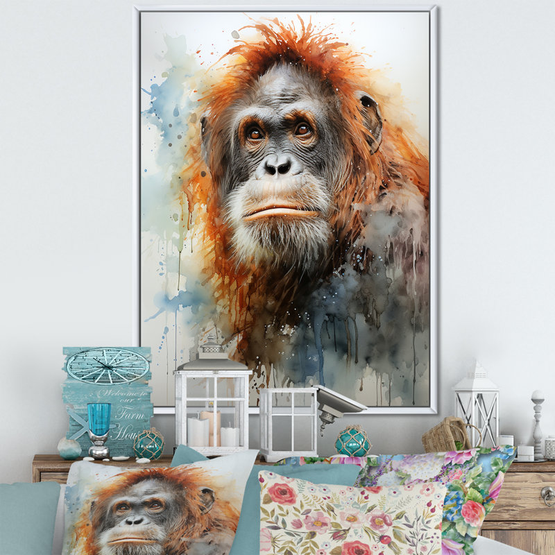 Apes Portrait Impressionist Jungles I, Cadre flottant blanc, H 44 po x l 34 po x P 1,5 po