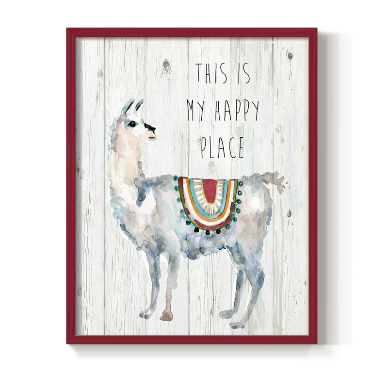 Llama Happy Place, reproduction encadrée - bois massif, Rouge, H 10 po x l 8 po