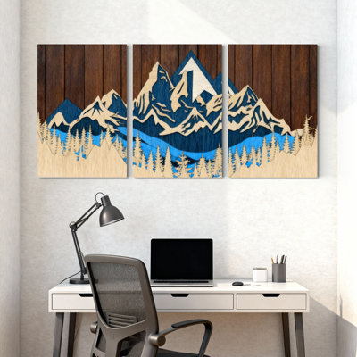 «Landscape & Nature Mountain Peaks Forest Lake Reflection», ensemble de 3 impressions sur toile
