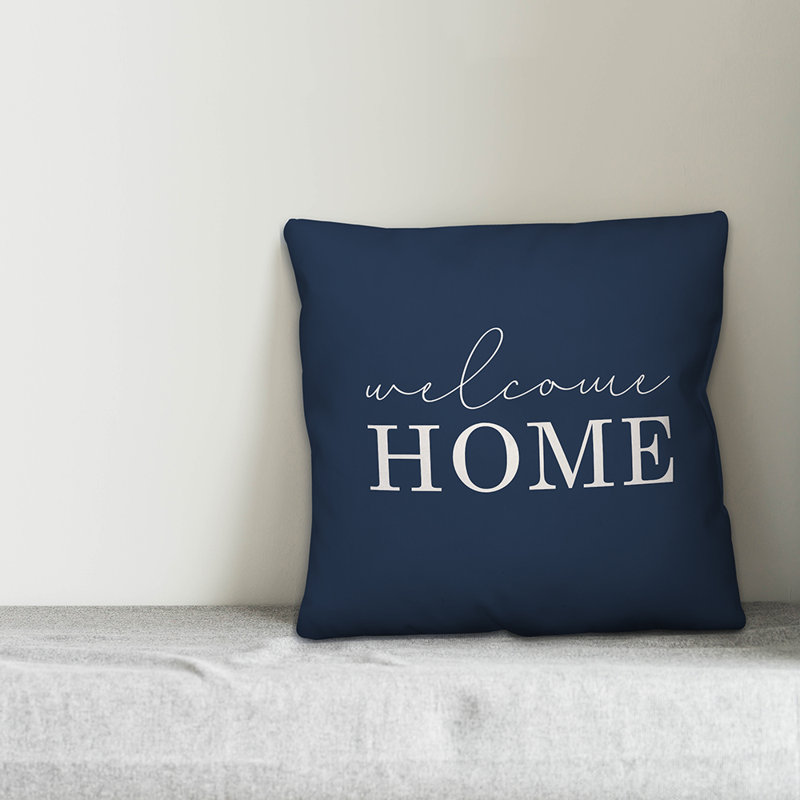  Coussin décoratif intérieur / extérieur Welcome Home, H 20 po x l 20 po, Bleu marine