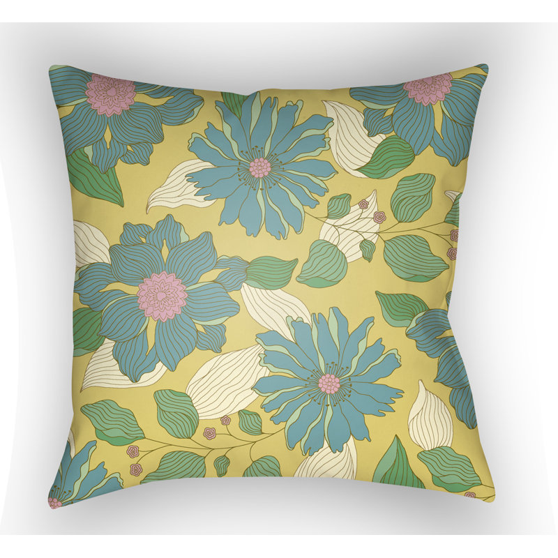 Moody Floral Flower Throw Pillow, 20" H x 20" W x 4" D, Turquoise