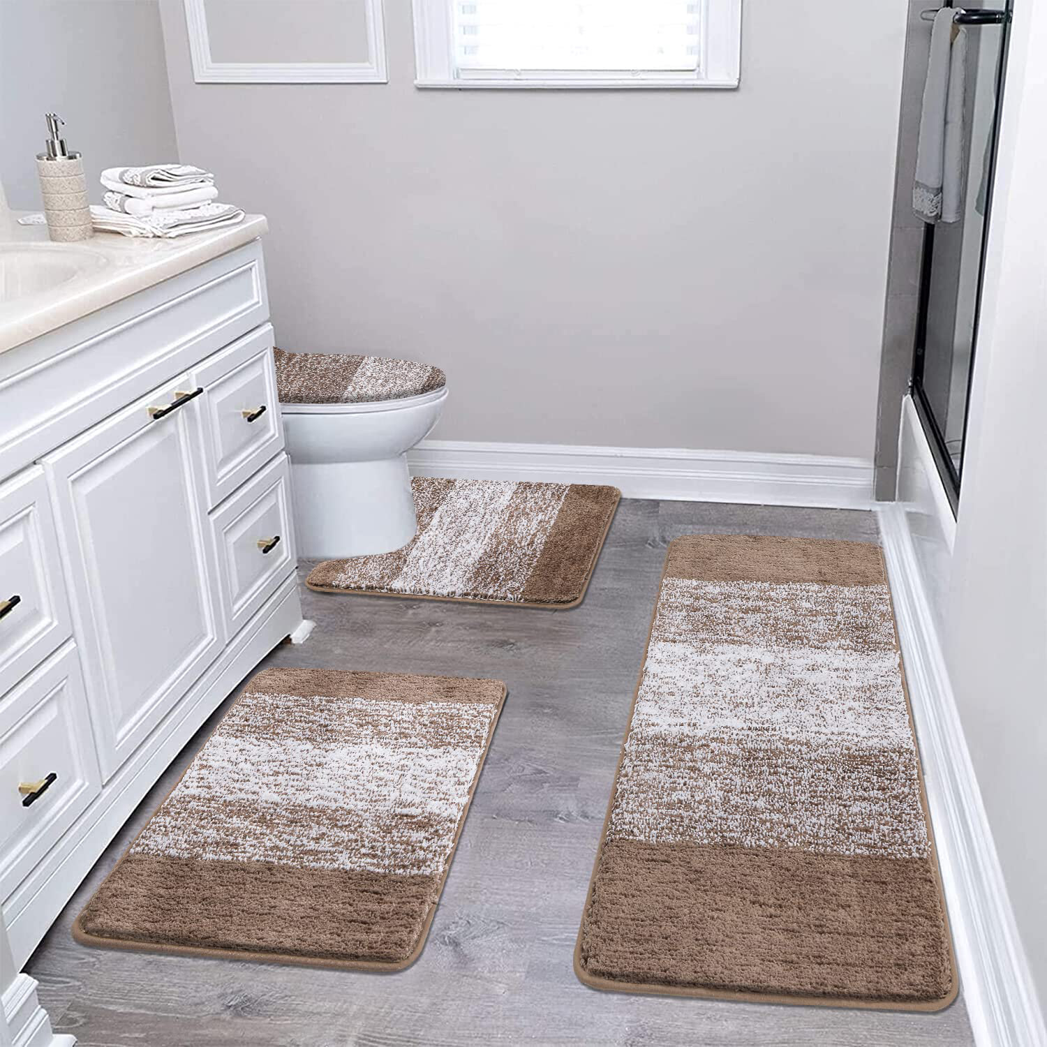 Hokku Designs Bathroom Rugs Sets 4 Piece With Toilet Lid Cover, Non ...