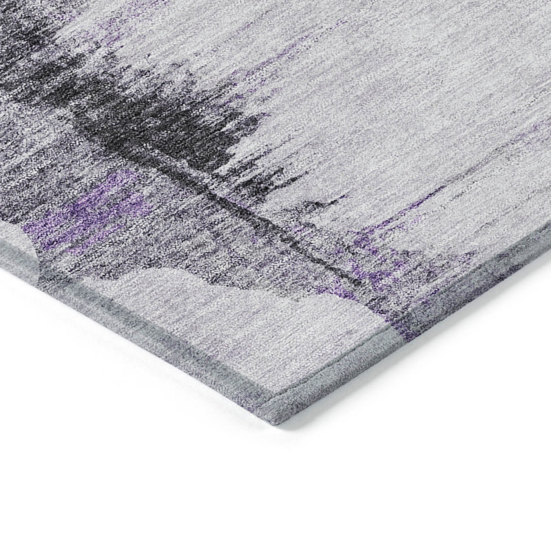 Tapis d'extérieur lavable abstrait mauve 8 pi x 10 pi mauve et gris