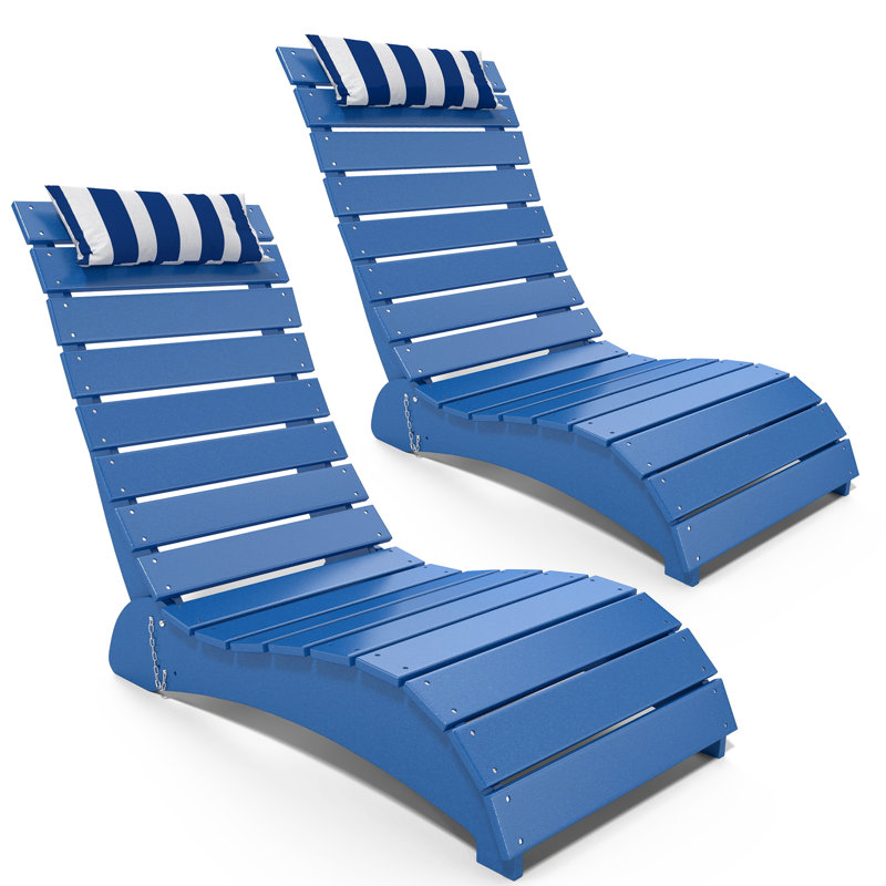 HDPE Patio Chaise Lounge, Waterproof Ergonomic Design with 3-Position Adjustable & Headrest, for Pool, Deck & Beach, Blue