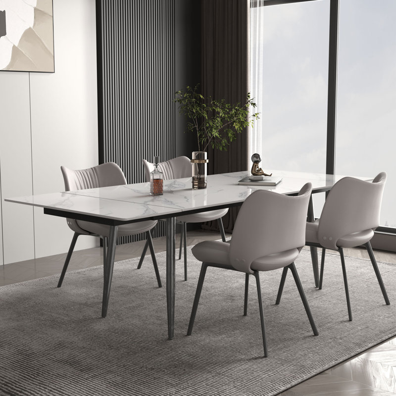 Modern Extendable Dining Table for 4-10 People，159-239cm Adjustable Length, Sintered Stone Dining Table - Scratch & Heat Resistant - Modern Kitchen Table for 4-10 People