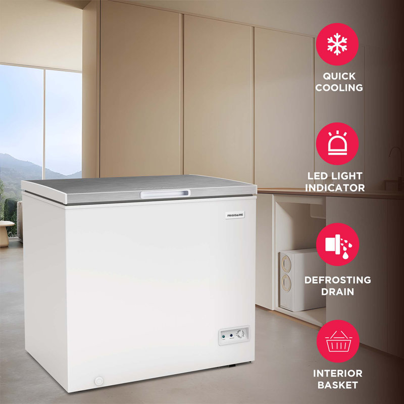 Frigidaire 7.0 Cu. Ft. Garage Ready Chest Freezer, Platinum Design Lid, Removable Basket, External Temperature Control, White