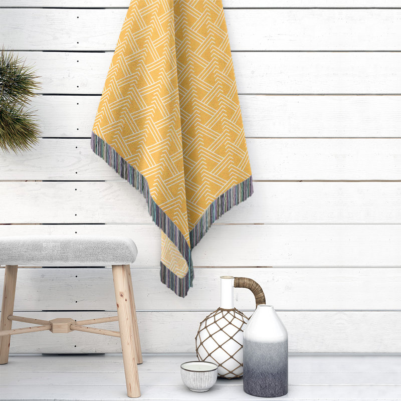 Couverture en coton tissé zigzag classique, L 37 po x L 52 po, Jaune