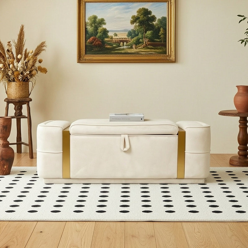 Banc ottoman de rangement rembourré avec compartiment caché à couvercle relevable et siège rembourré pour chambre à coucher